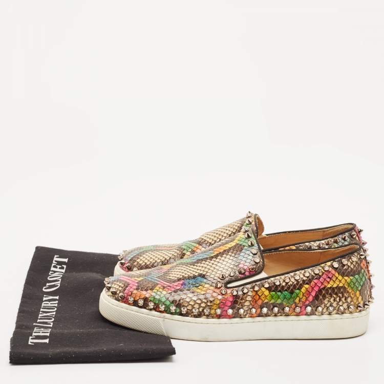 Pre Owned Christian Louboutin Gold Python Leather Pik Boat Slip On Sneakers Size 38
