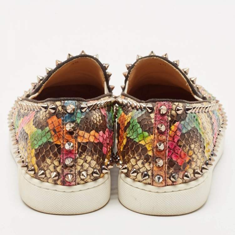 Pre Owned Christian Louboutin Gold Python Leather Pik Boat Slip On Sneakers Size 38