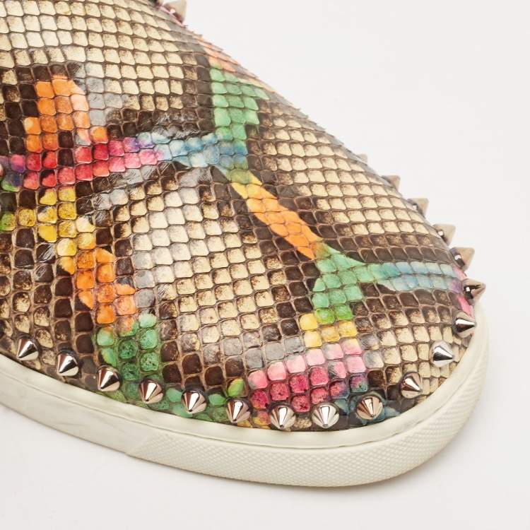 Pre Owned Christian Louboutin Gold Python Leather Pik Boat Slip On Sneakers Size 38