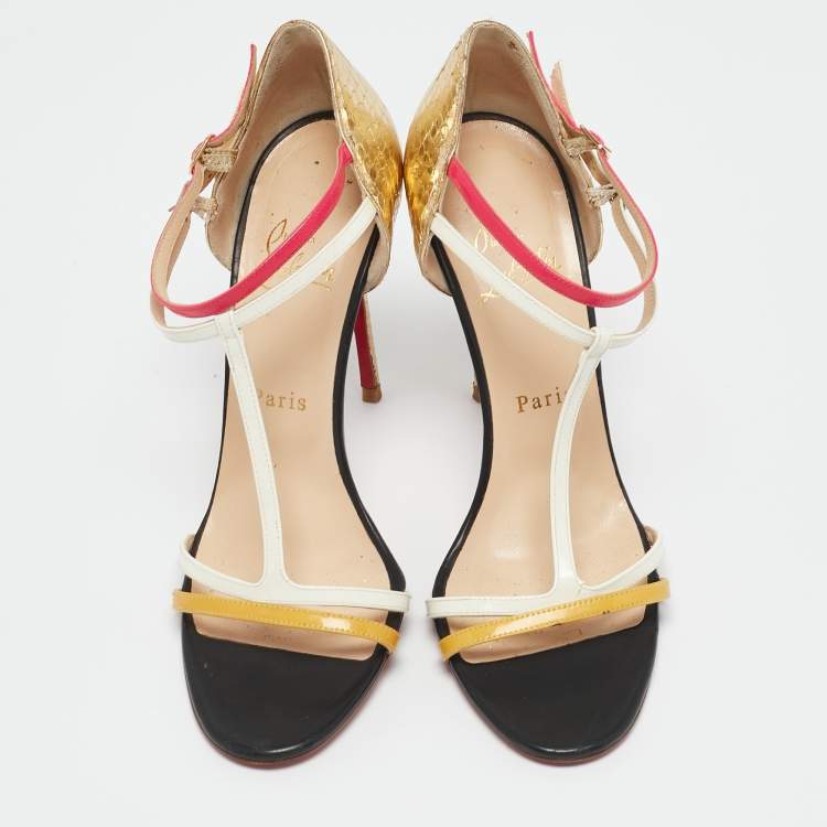 Pre Owned Christian Louboutin Multicolor Python Embossed Leather And Leather Arnold Sandals Size 38.5