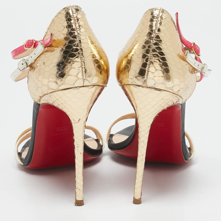 Pre Owned Christian Louboutin Multicolor Python Embossed Leather And Leather Arnold Sandals Size 38.5