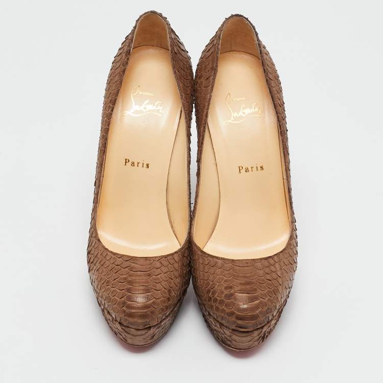 Pre Owned Christian Louboutin Brown Python Leather Bianca Platform Pumps Size 39