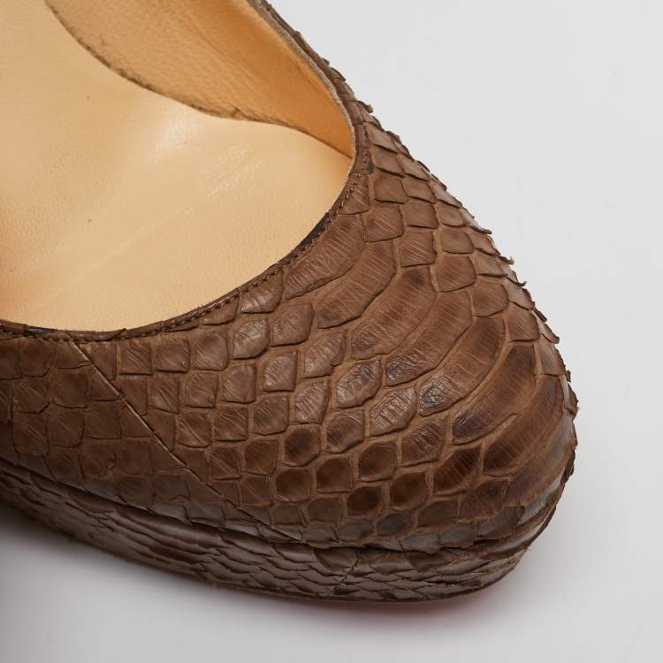 Pre Owned Christian Louboutin Brown Python Leather Bianca Platform Pumps Size 39