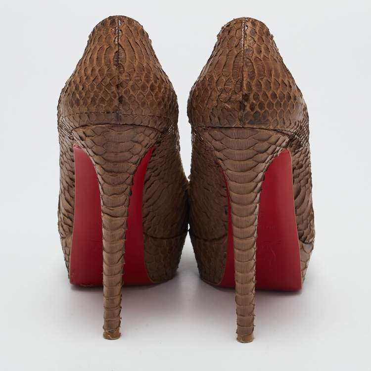 Pre Owned Christian Louboutin Brown Python Leather Bianca Platform Pumps Size 39