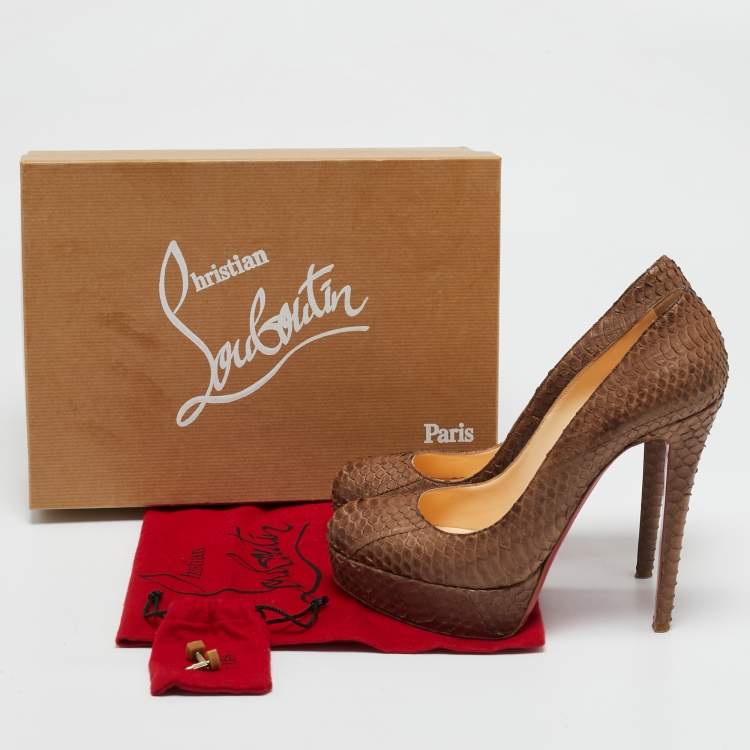 Pre Owned Christian Louboutin Brown Python Leather Bianca Platform Pumps Size 39