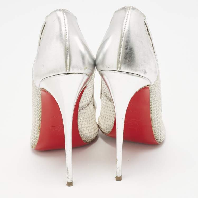 Pre Owned Christian Louboutin Silver Mesh and Leather Follies Resille Pointed Toe Pumps Size 40