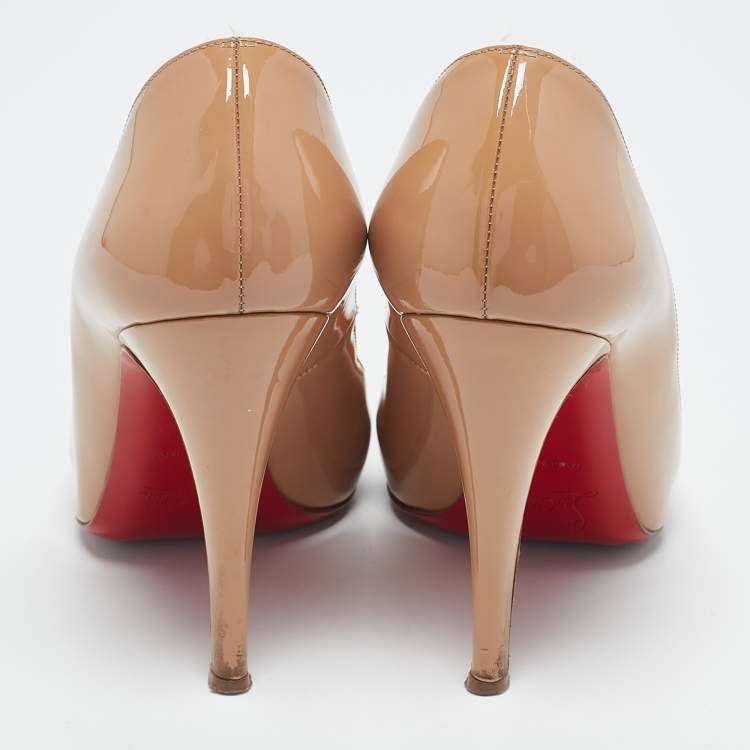Pre Owned Christian Louboutin Beige Patent Leather Decollete 328 Pumps Size 38