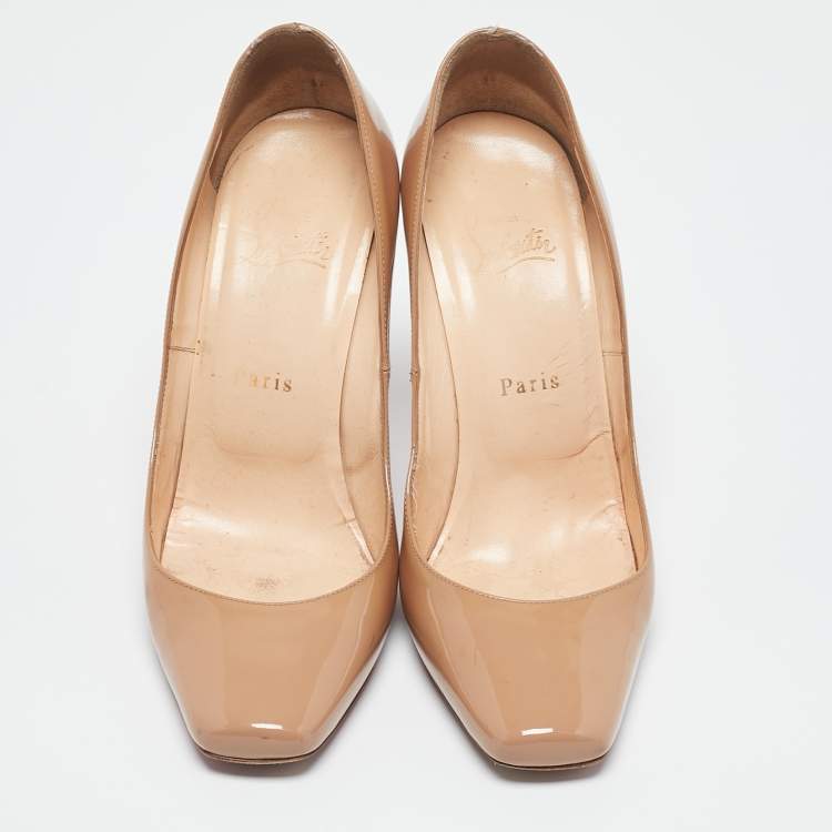 Pre Owned Christian Louboutin Beige Patent Leather Decollete 328 Pumps Size 38