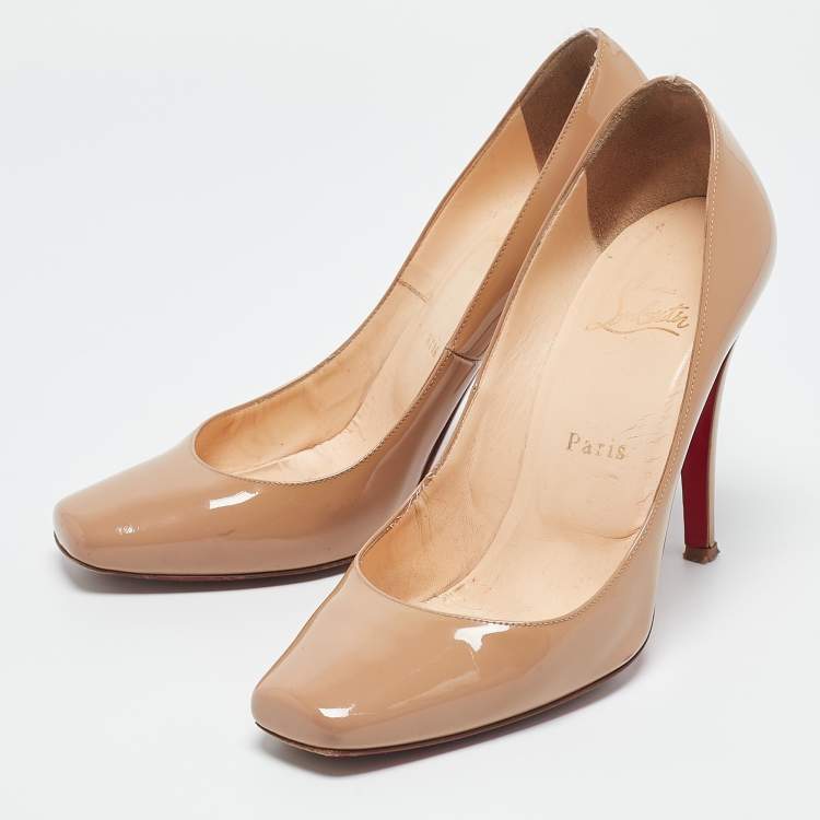 Pre Owned Christian Louboutin Beige Patent Leather Decollete 328 Pumps Size 38