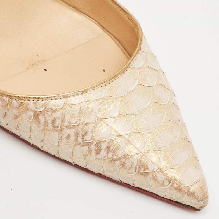 Pre Owned Christian Louboutin Cream Python Leather Pigalle Follies Pumps Size 39.5