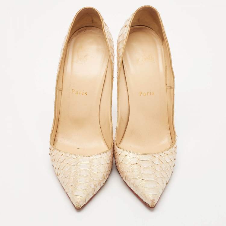 Pre Owned Christian Louboutin Cream Python Leather Pigalle Follies Pumps Size 39.5