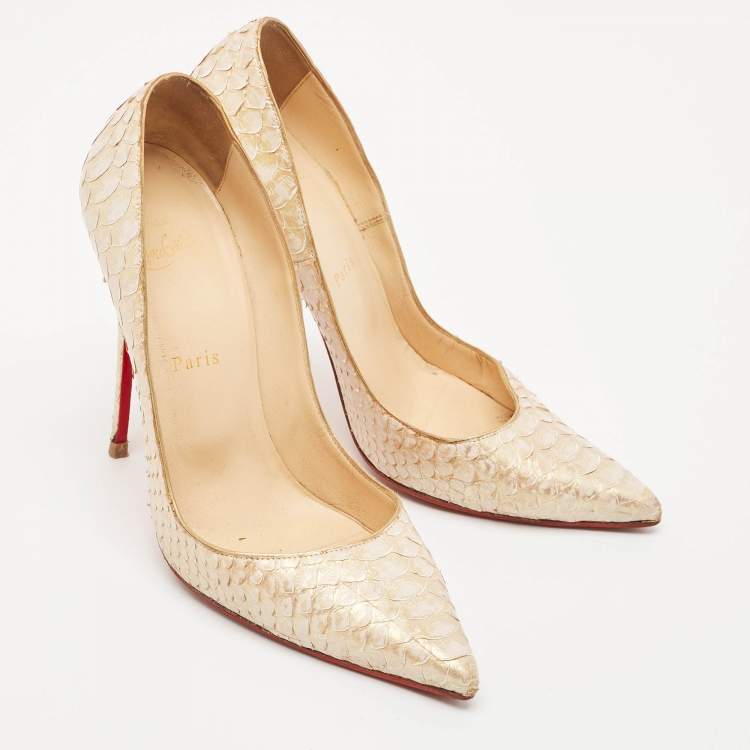 Pre Owned Christian Louboutin Cream Python Leather Pigalle Follies Pumps Size 39.5