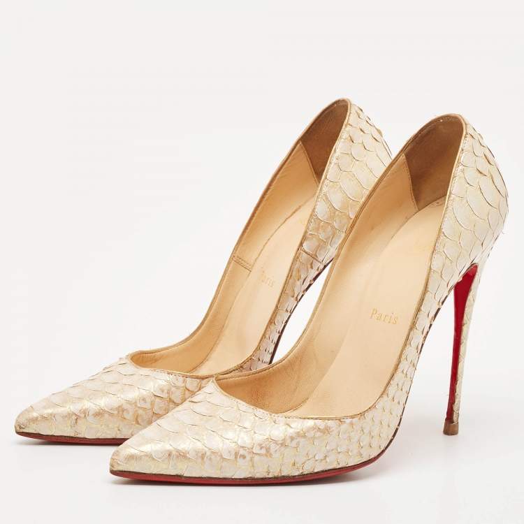 Pre Owned Christian Louboutin Cream Python Leather Pigalle Follies Pumps Size 39.5