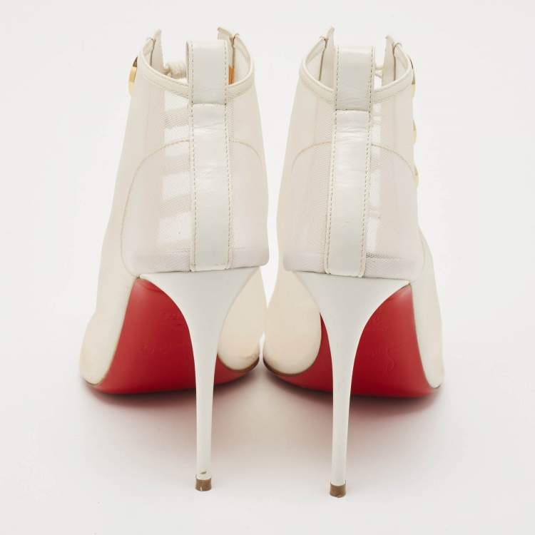 Pre Owned Christian Louboutin White Mesh and Leather Marika Ankle Length Boots Size 36.5
