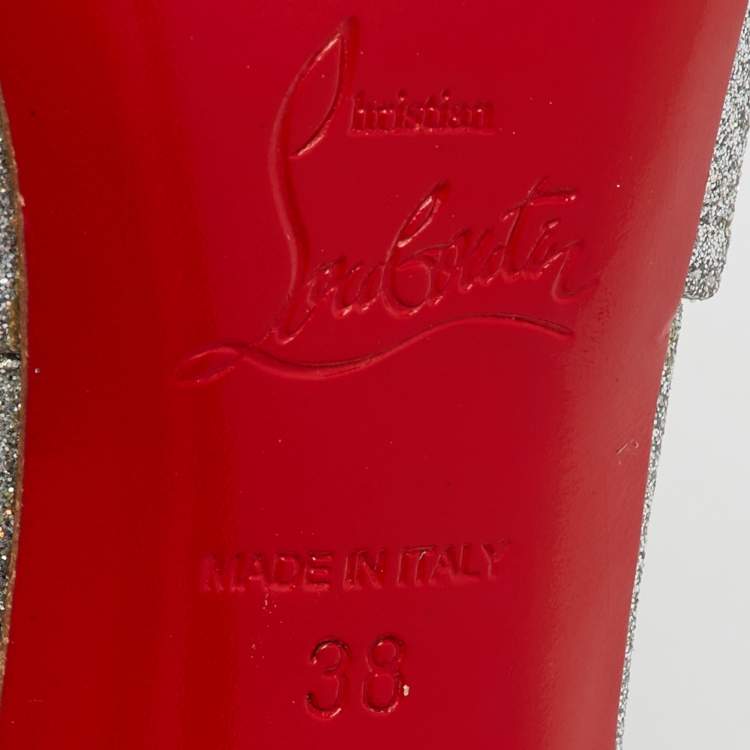 Pre Owned Christian Louboutin Silver Glitter Peep Toe D'orsay Pumps Size 38