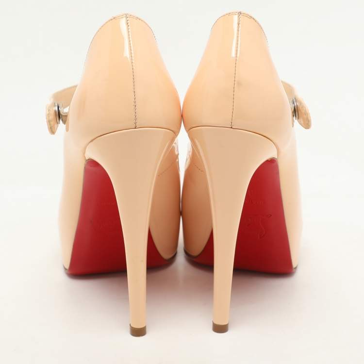 Pre Owned Christian Louboutin Beige Patent Leather Alta Platform Pumps Size 36