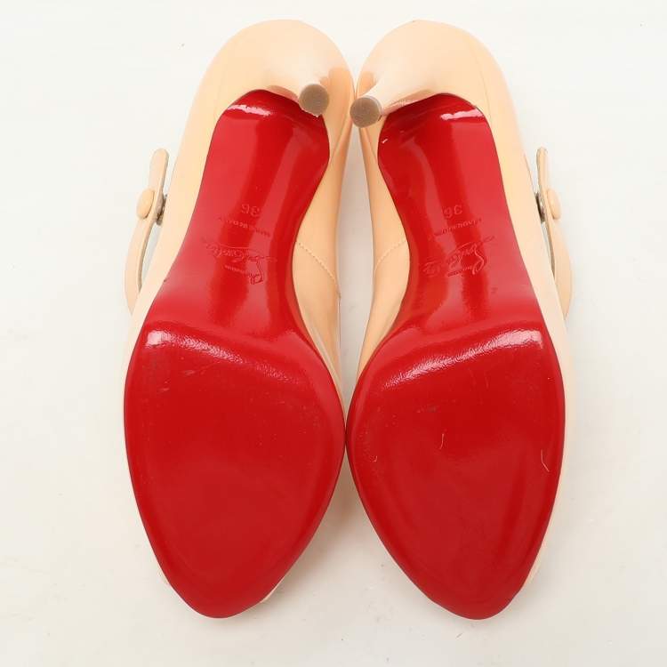 Pre Owned Christian Louboutin Beige Patent Leather Alta Platform Pumps Size 36