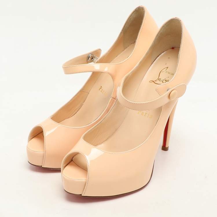 Pre Owned Christian Louboutin Beige Patent Leather Alta Platform Pumps Size 36