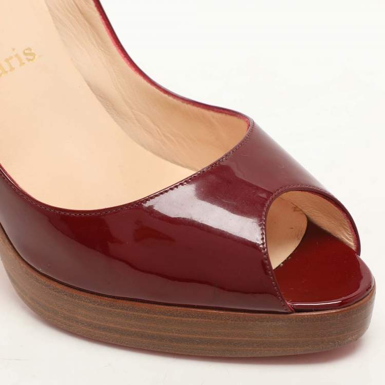Pre Owned Christian Louboutin Red Patent Leather Peep Toe Platform Pumps Size 40.5