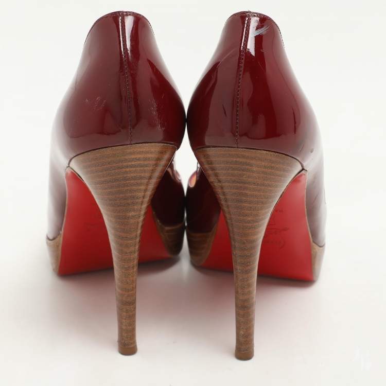Pre Owned Christian Louboutin Red Patent Leather Peep Toe Platform Pumps Size 40.5