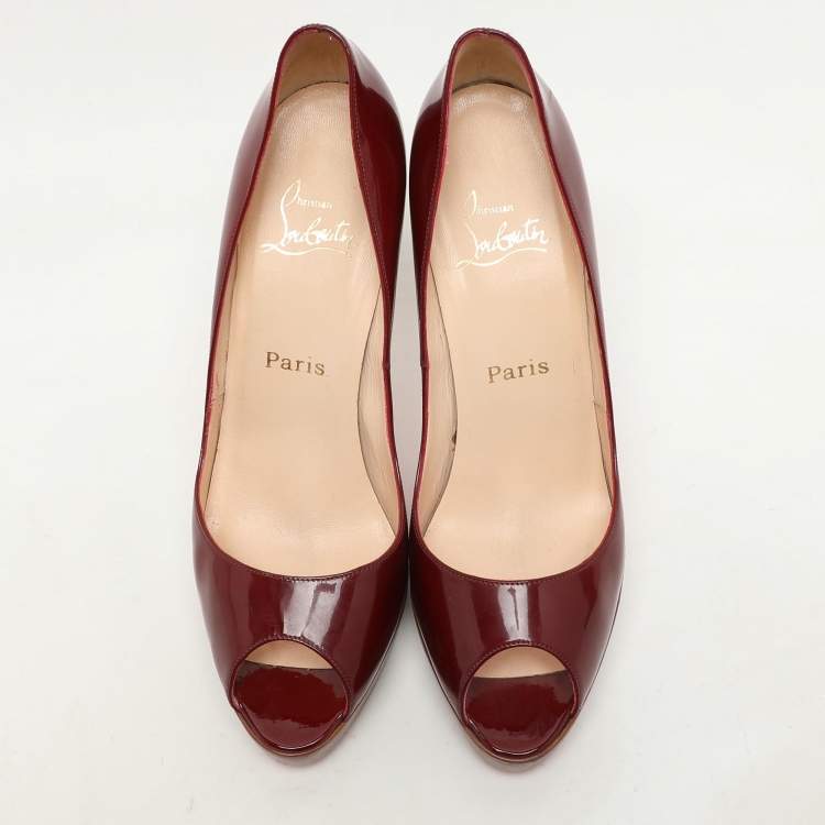 Pre Owned Christian Louboutin Red Patent Leather Peep Toe Platform Pumps Size 40.5