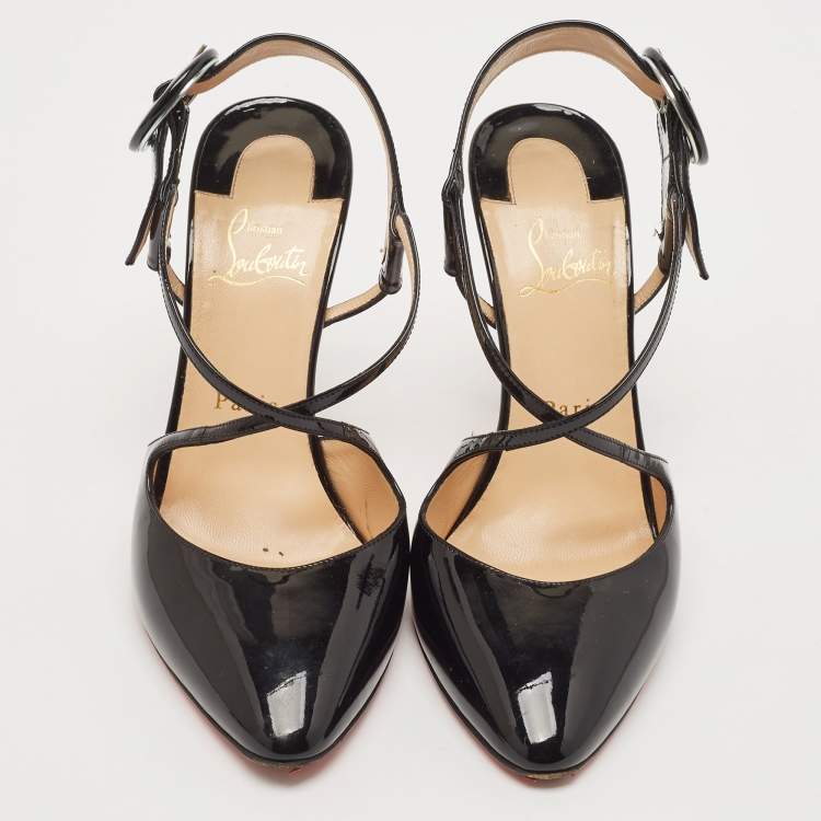 Pre Owned Christian Louboutin Black Patent Leather Crossfliketa Pumps Size 38.5