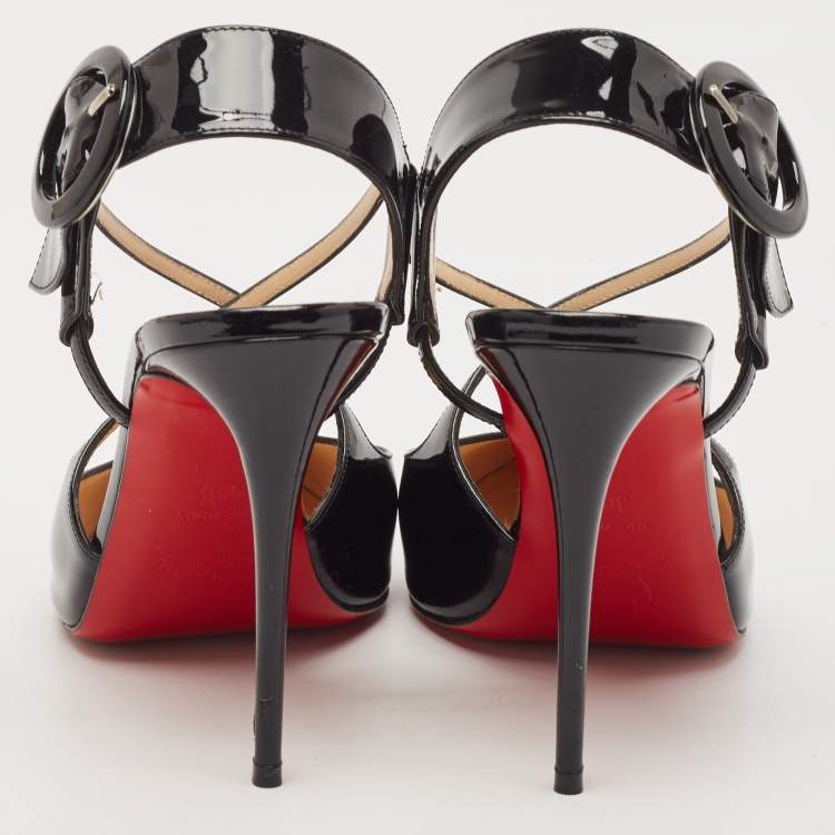 Pre Owned Christian Louboutin Black Patent Leather Crossfliketa Pumps Size 38.5