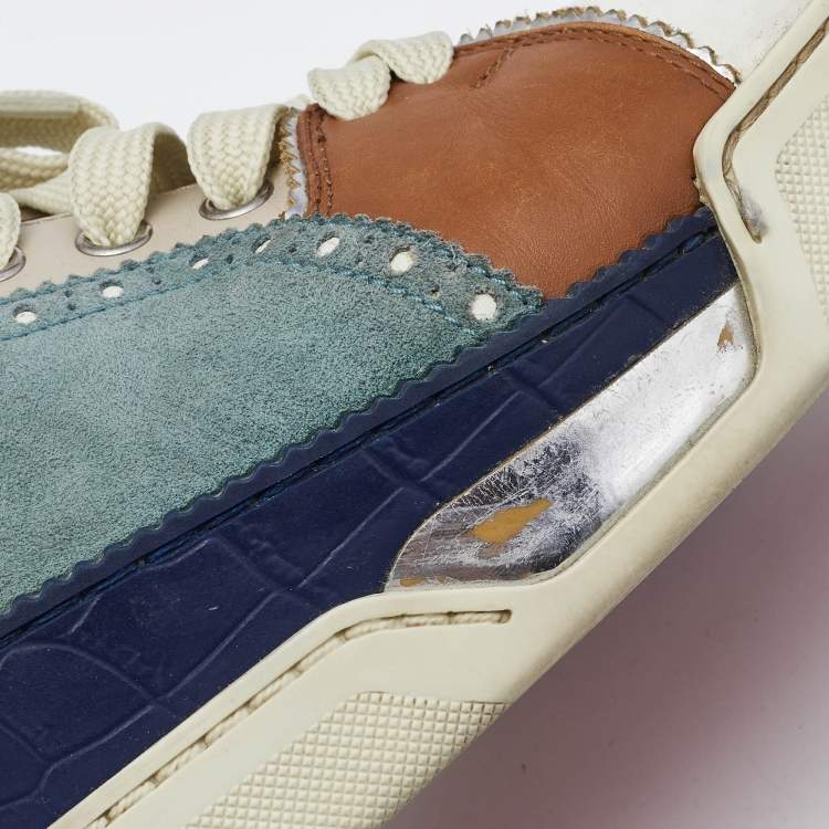 Pre Owned Christian Louboutin Multicolor Leather and Suede Loubikick Spikes Sneakers Size 39