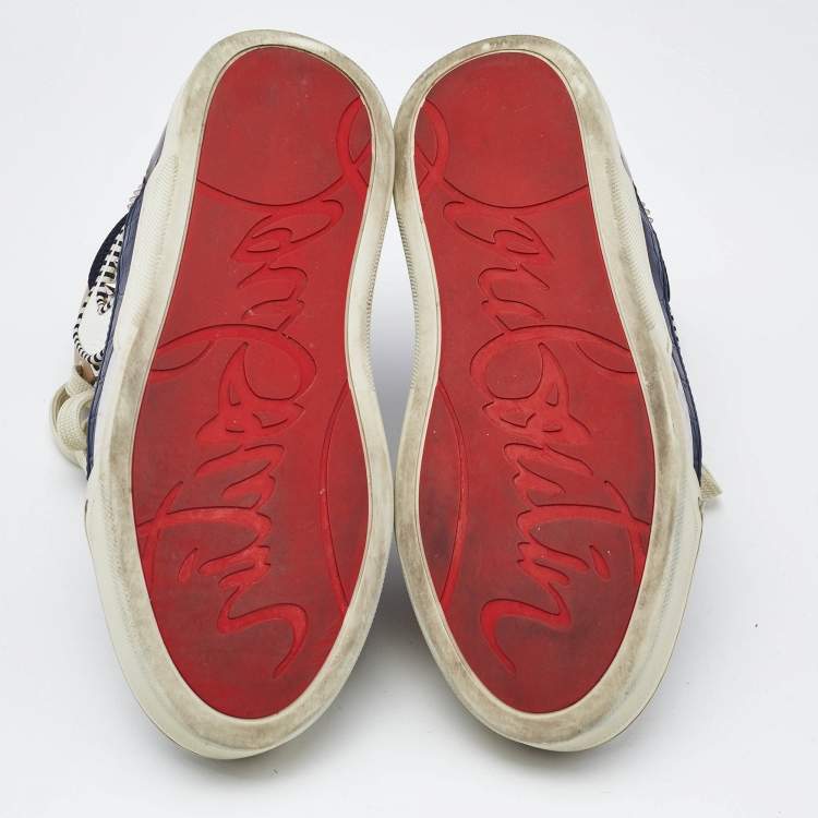 Pre Owned Christian Louboutin Multicolor Leather and Suede Loubikick Spikes Sneakers Size 39