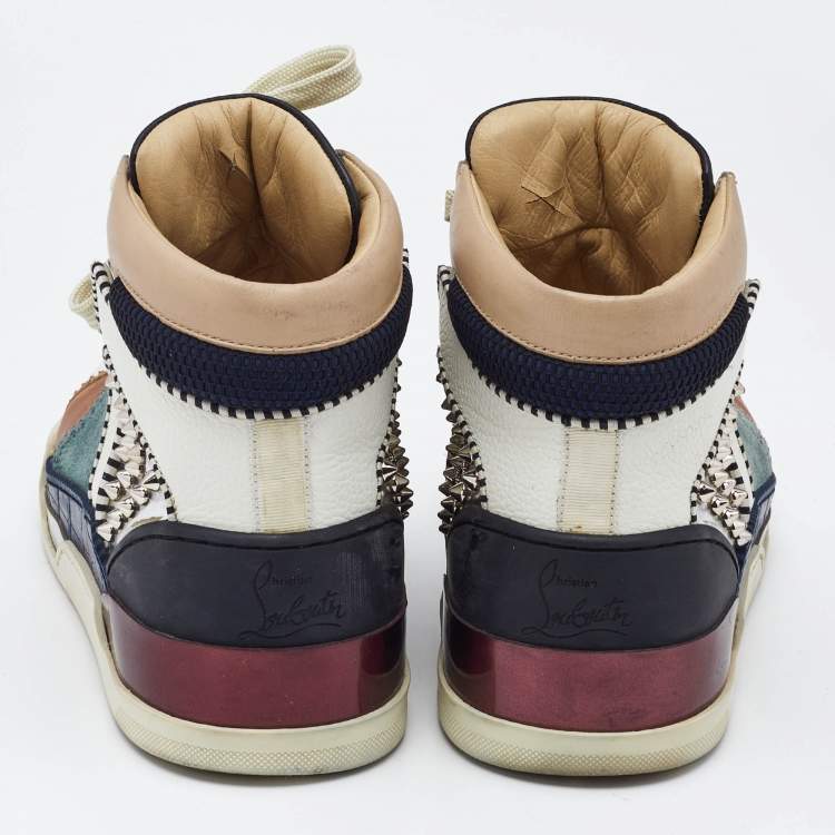 Pre Owned Christian Louboutin Multicolor Leather and Suede Loubikick Spikes Sneakers Size 39