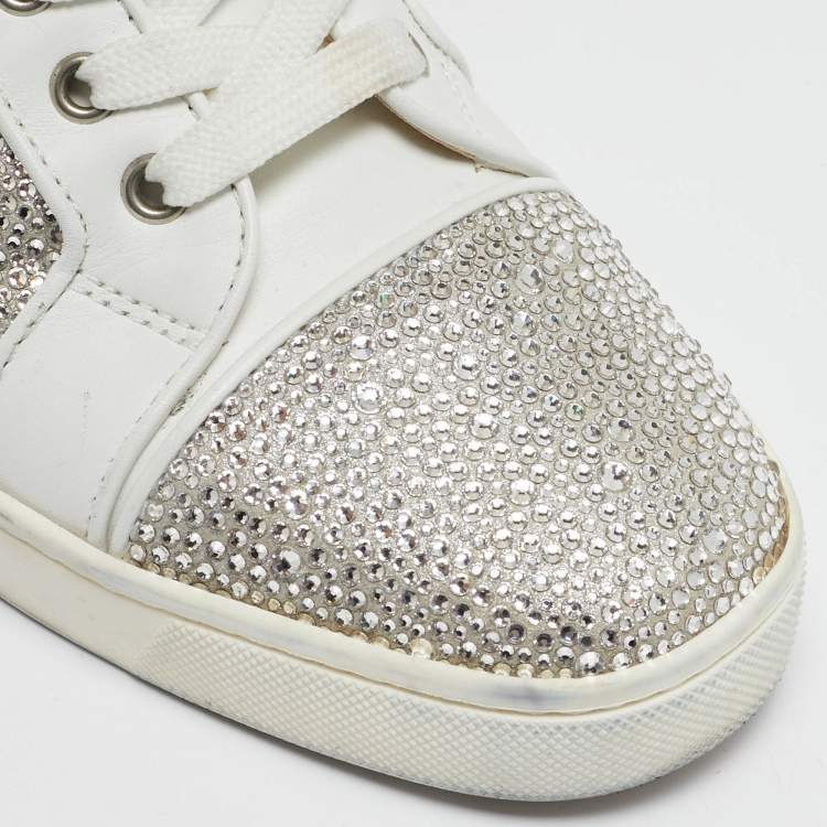 Pre Owned Christian Louboutin White Leather Louis Strass Sneakers Size 39