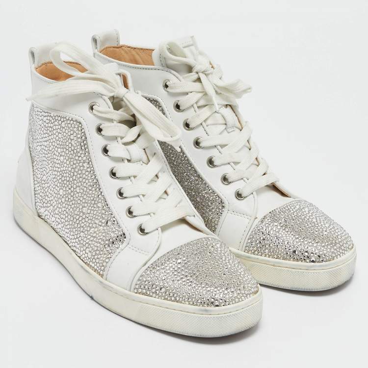 Pre Owned Christian Louboutin White Leather Louis Strass Sneakers Size 39