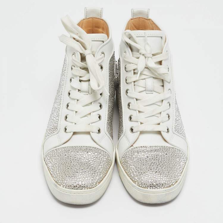 Pre Owned Christian Louboutin White Leather Louis Strass Sneakers Size 39