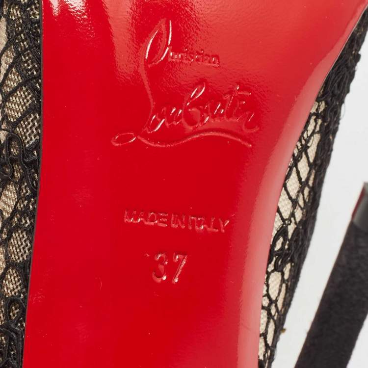 Pre Owned Christian Louboutin Black Lace and Suede Eloise Pumps Size 37