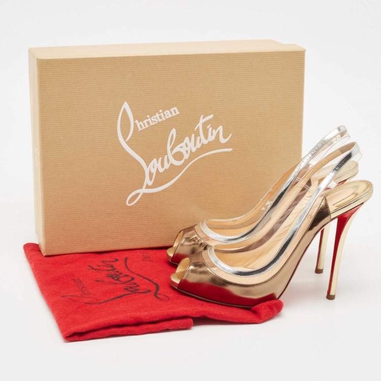 Pre Owned Christian Louboutin Multicolor Leather and PVC Gospell Slingback Pumps Size 38