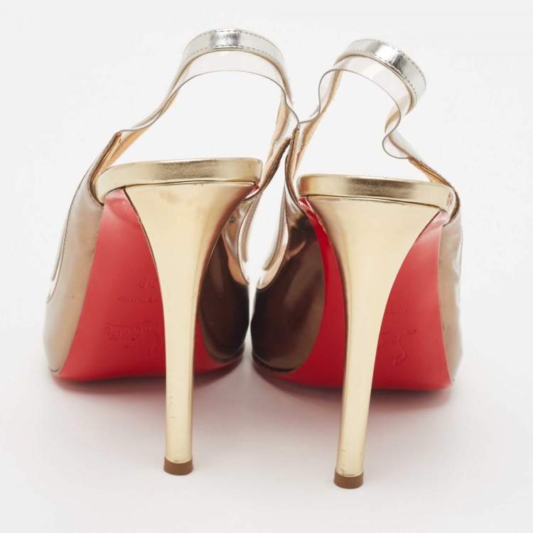 Pre Owned Christian Louboutin Multicolor Leather and PVC Gospell Slingback Pumps Size 38