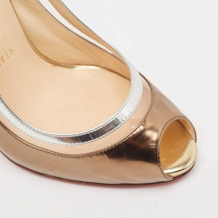 Pre Owned Christian Louboutin Multicolor Leather and PVC Gospell Slingback Pumps Size 38