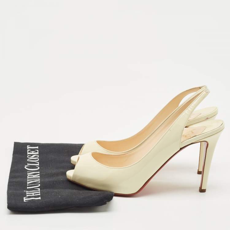 Pre Owned Christian Louboutin Light Cream Patent Leather Flo Slingback Sandals Size 37.5