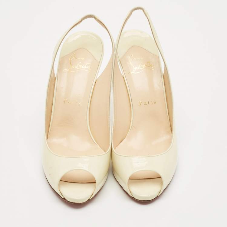 Pre Owned Christian Louboutin Light Cream Patent Leather Flo Slingback Sandals Size 37.5