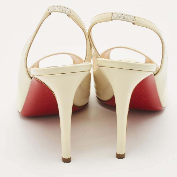 Pre Owned Christian Louboutin Light Cream Patent Leather Flo Slingback Sandals Size 37.5