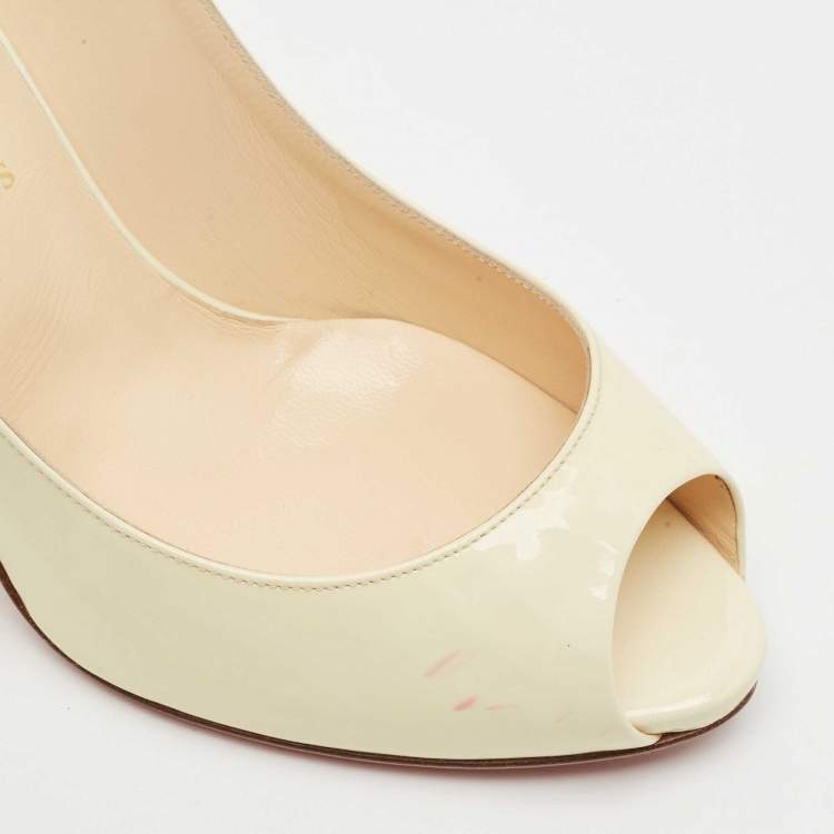 Pre Owned Christian Louboutin Light Cream Patent Leather Flo Slingback Sandals Size 37.5