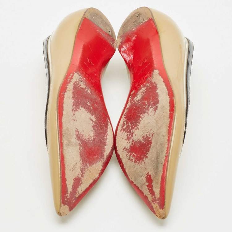 Pre Owned Christian Louboutin Beige/Black Patent Leather and PVC Paulina Ballet Flats Size 36.5