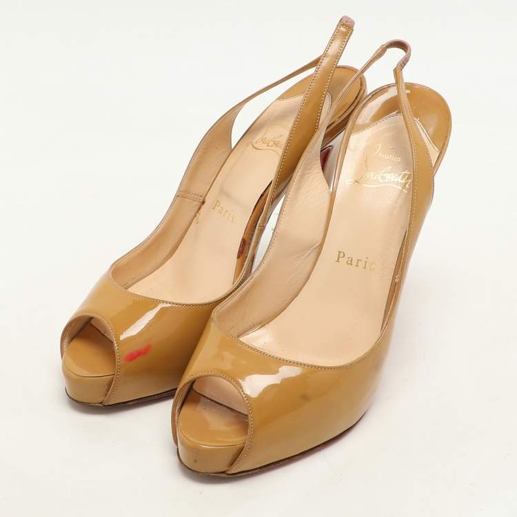 Pre Owned Christian Louboutin Beige Patent Leather Private Number Pumps Size 37.5