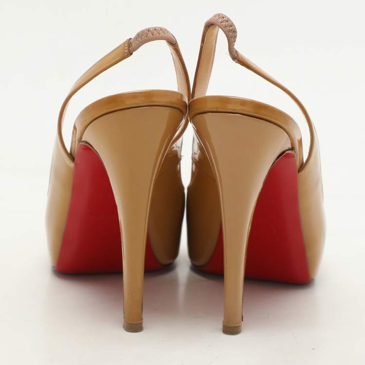 Pre Owned Christian Louboutin Beige Patent Leather Private Number Pumps Size 37.5