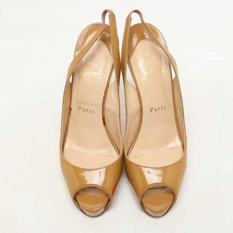Pre Owned Christian Louboutin Beige Patent Leather Private Number Pumps Size 37.5