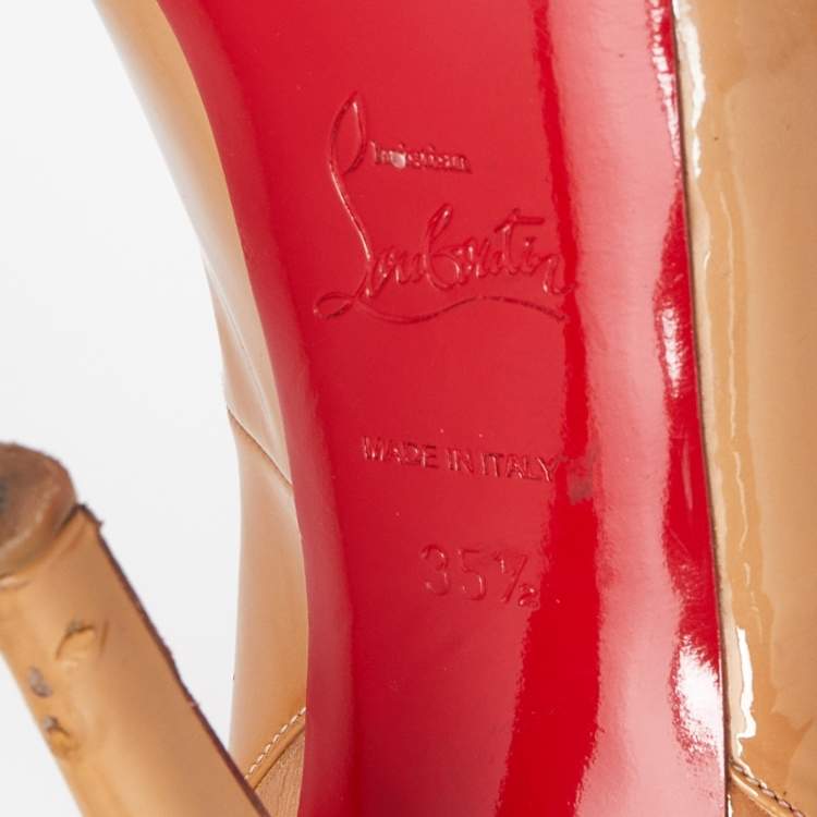 Pre Owned Christian Louboutin Beige Patent Leather Private Number Slingback Pumps Size 35.5