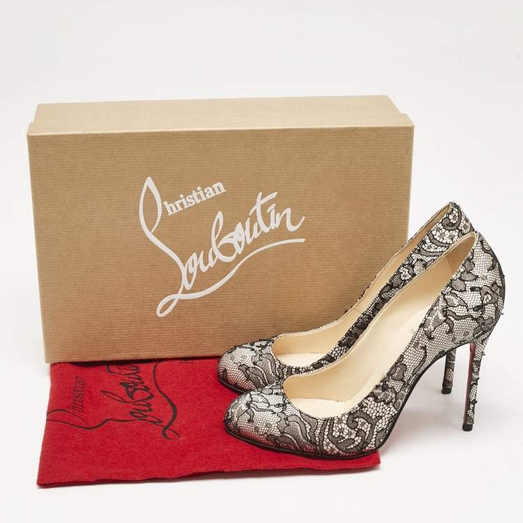 Pre Owned Christian Louboutin Black/Pink Lace and Satin Fifi Pumps Size 35.5