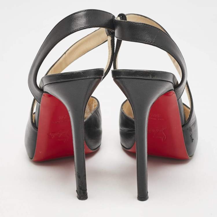 Pre Owned Christian Louboutin Black Leather Viveka Cross Strap Platform Sandals Size 39.5