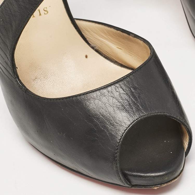 Pre Owned Christian Louboutin Black Leather Viveka Cross Strap Platform Sandals Size 39.5