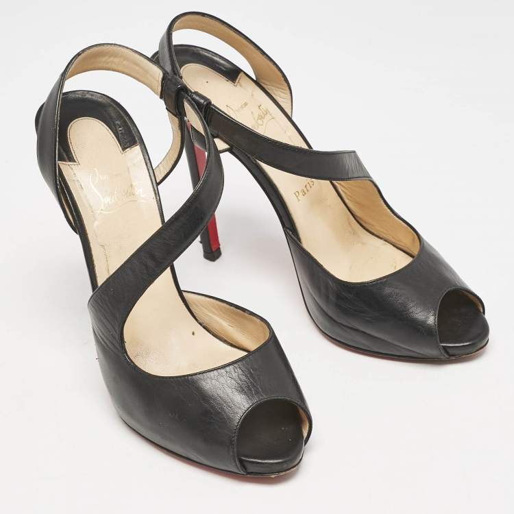 Pre Owned Christian Louboutin Black Leather Viveka Cross Strap Platform Sandals Size 39.5